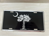 Black & Silver Palmetto Tree and Crescent Moon Metal License Plate