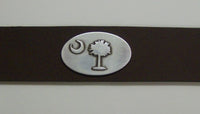 Men's Leather Belt with Palmetto Tree and Crescent Moon Concho