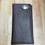 Brown Leather Tall Wallet with Palmetto Tree Metal Concho