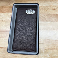 Brown Leather Tall Wallet with Clemson Tigers Metal Concho