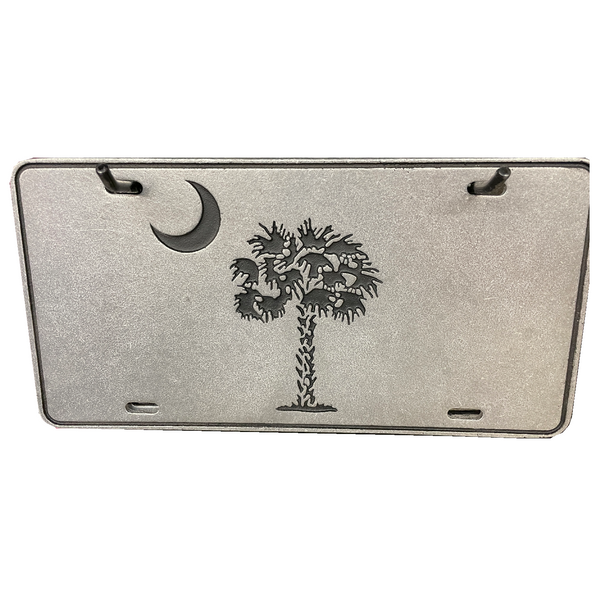 Pewter Palmetto Tree and Crescent Moon License Plate - South Carolina